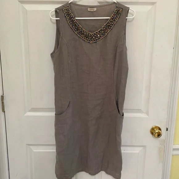 chinese dress ladies Lina Tomei Grey Linen dress Size L  The Wardrobe